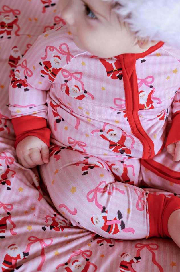 Jolly Ribbons Christmas Bamboo Convertible Zipper Romper - Caden Lane