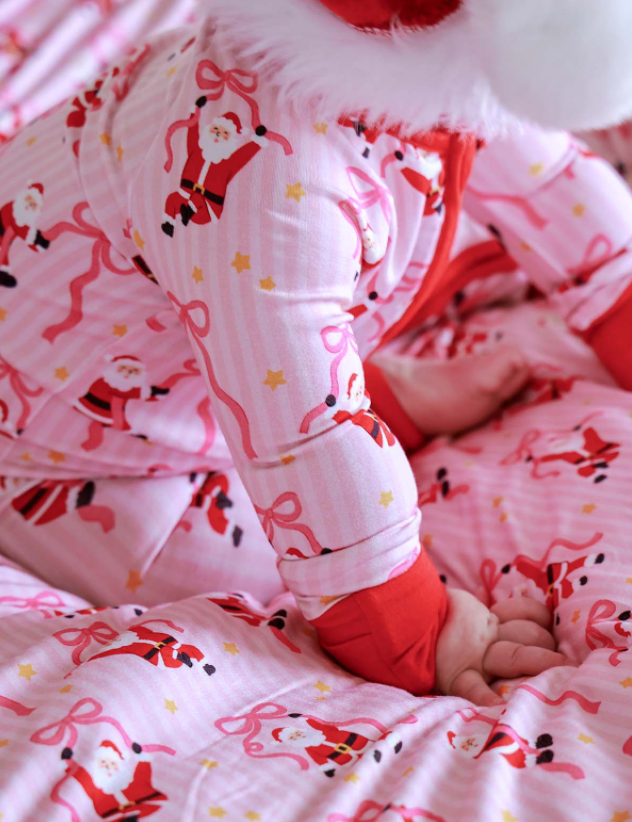 Jolly Ribbons Christmas Bamboo Convertible Zipper Romper - Caden Lane
