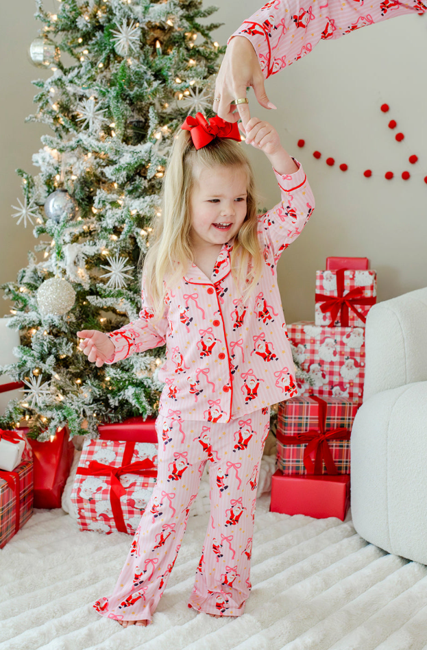 Jolly Ribbons Christmas Two-Piece Pajama Set - Caden Lane