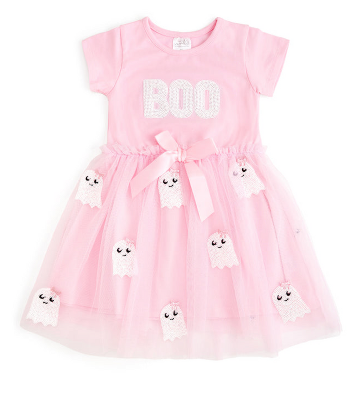 BOO SEQUIN PATCH HALLOWEEN SHORT SLEEVE TUTU DRESS - Sweet Wink