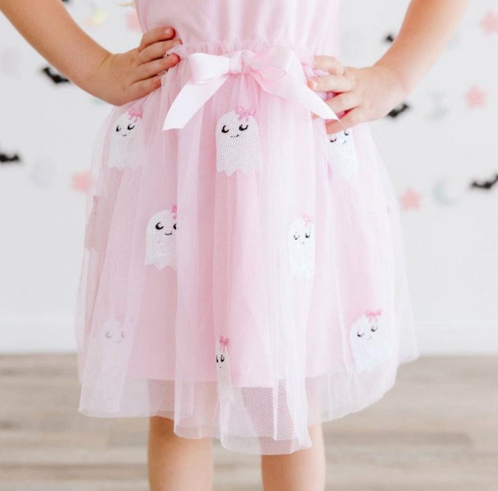 BOO SEQUIN PATCH HALLOWEEN SHORT SLEEVE TUTU DRESS - Sweet Wink