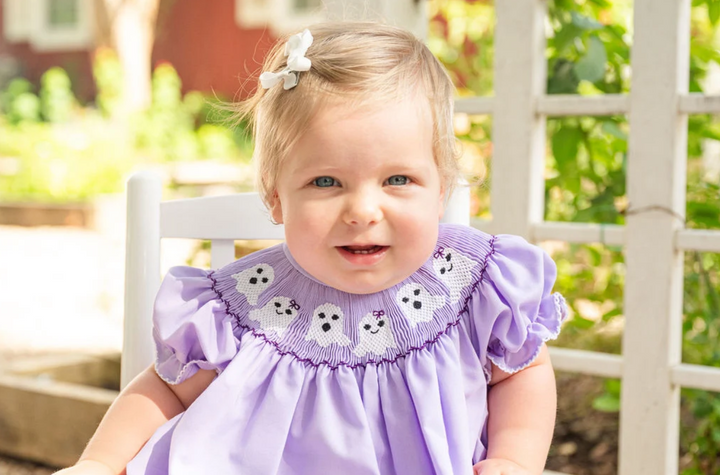 Lavender Smocked Ghosts Bubble - Ruth & Ralph