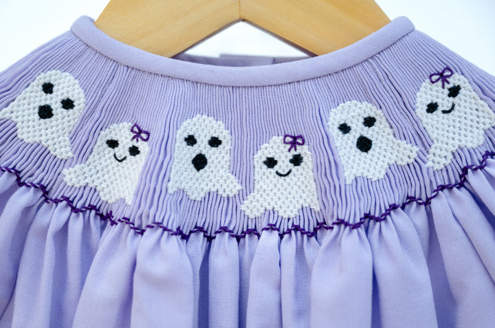 Lavender Smocked Ghosts Bubble - Ruth & Ralph