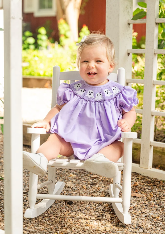 Lavender Smocked Ghosts Bubble - Ruth & Ralph