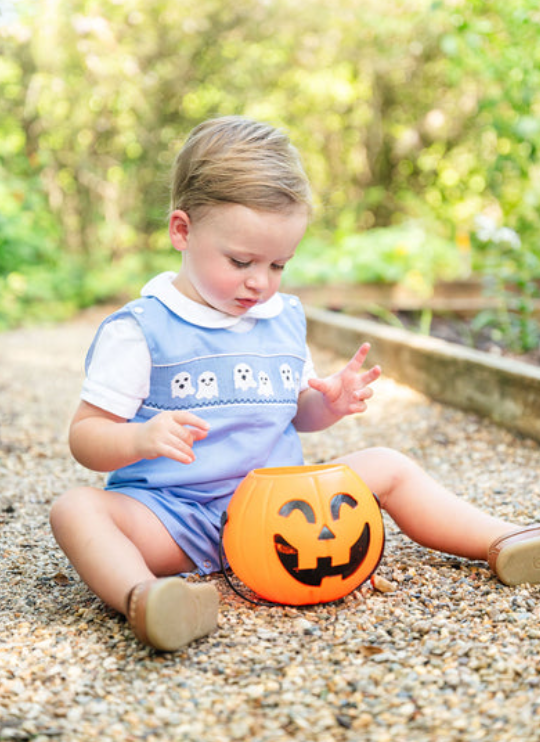 Smocked Ghosts Blue Jon Jon - Ruth & Ralph