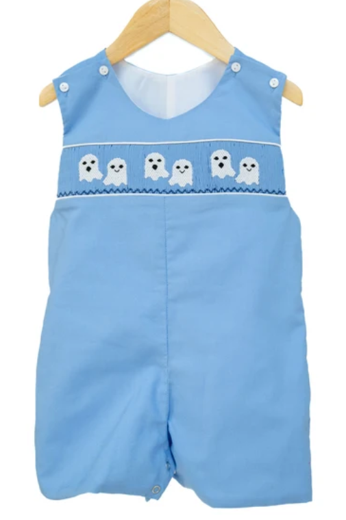 Smocked Ghosts Blue Jon Jon - Ruth & Ralph