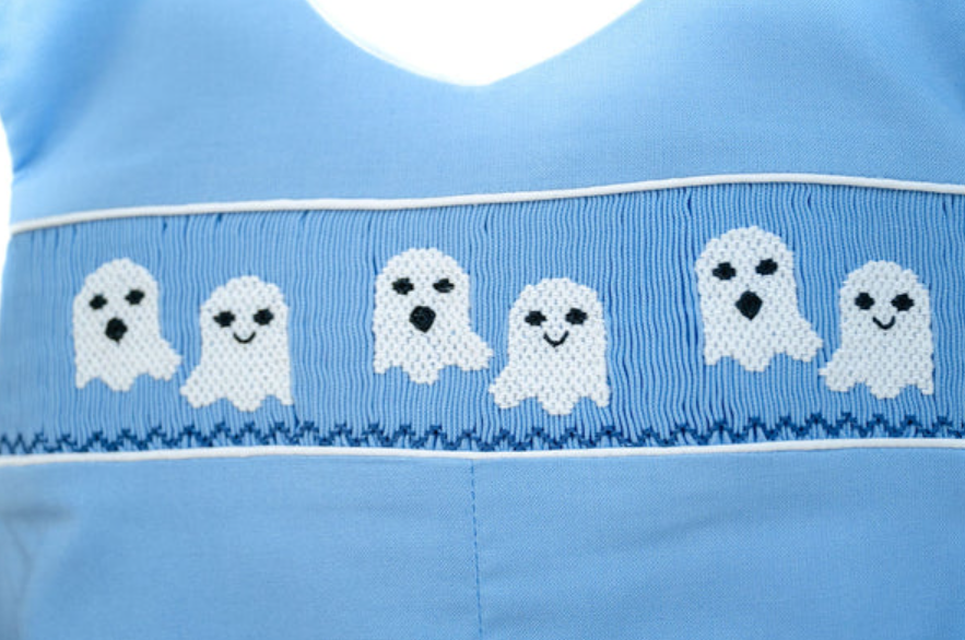 Smocked Ghosts Blue Jon Jon - Ruth & Ralph