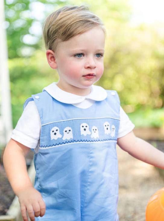 Smocked Ghosts Blue Jon Jon - Ruth & Ralph