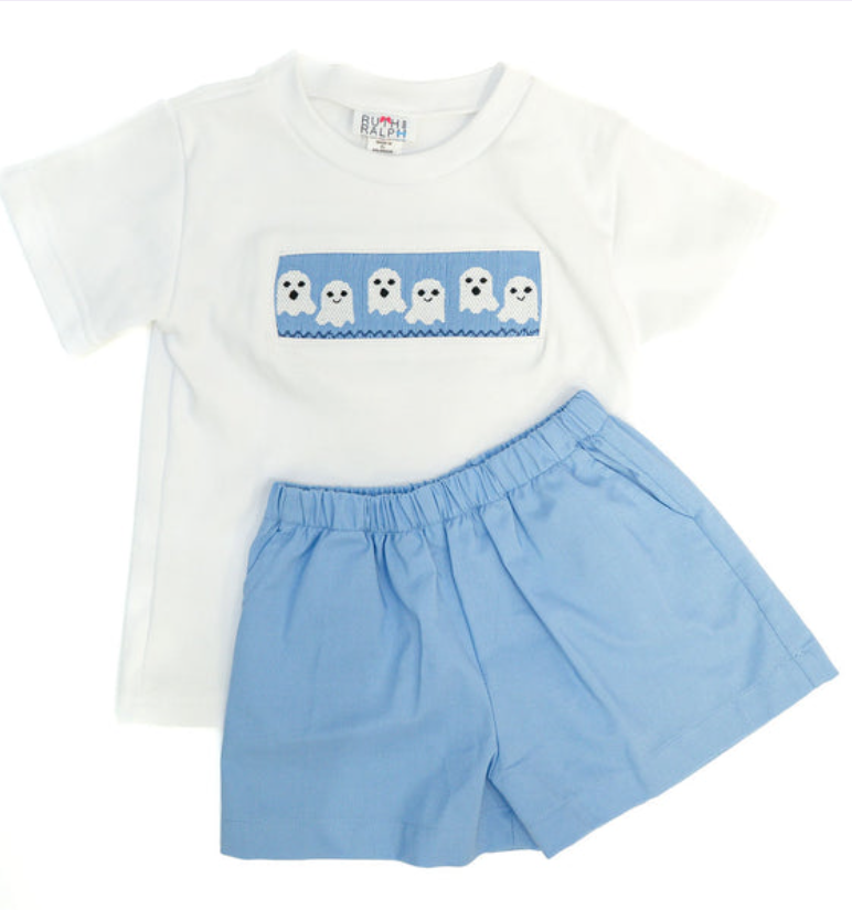 Blue Ghosts Smocked Shorts Set - Ruth & Ralph