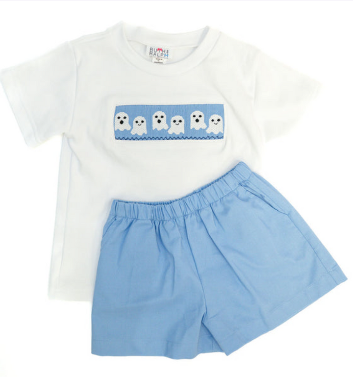 Blue Ghosts Smocked Shorts Set - Ruth & Ralph