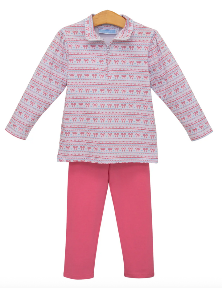 Sweetheart Bows 1/4 Zip Pullover Set - Trotter Street Kids