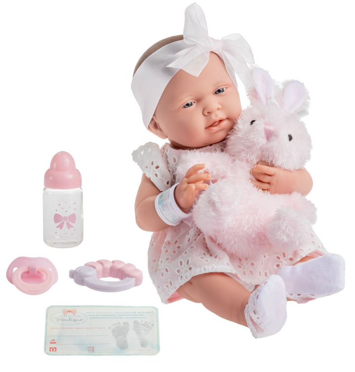 La Newborn 15in Real Girl Baby Doll in White Eyelet Dress