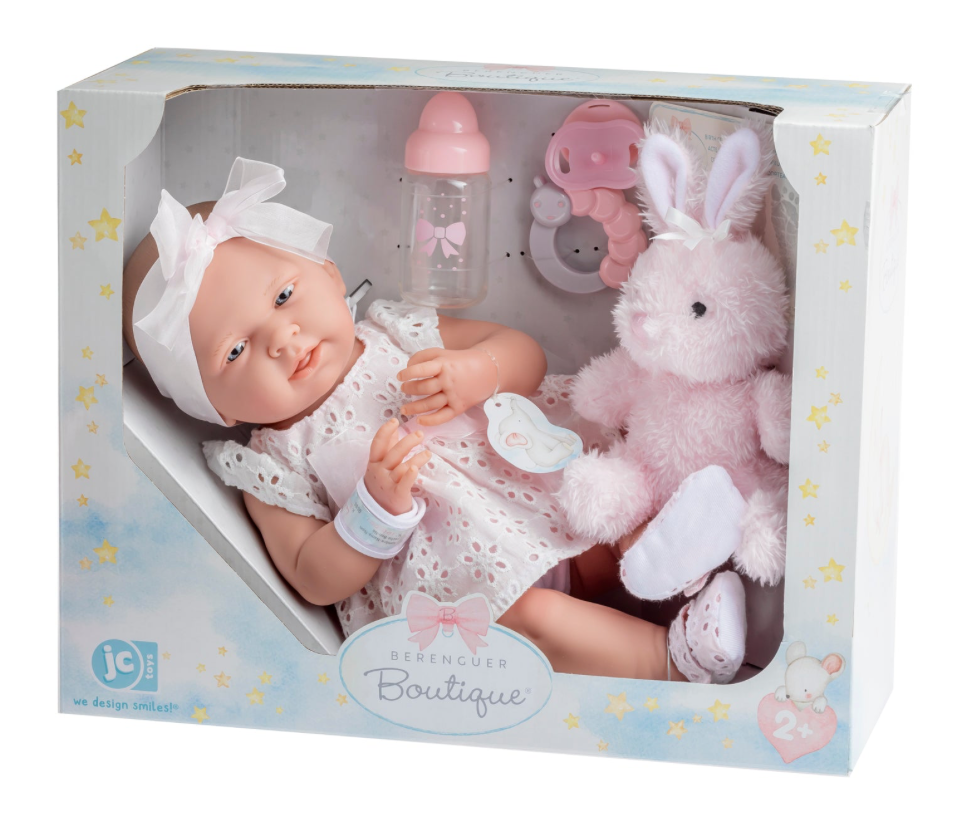 La Newborn 15in Real Girl Baby Doll in White Eyelet Dress