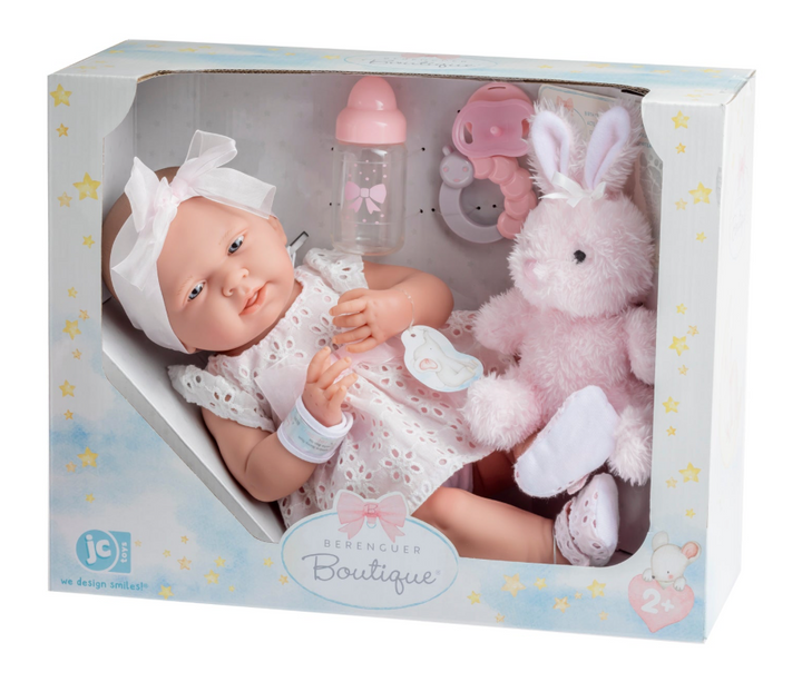 La Newborn 15in Real Girl Baby Doll in White Eyelet Dress