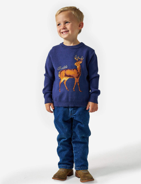 Youth Navy Deer Sweater - Burlebo