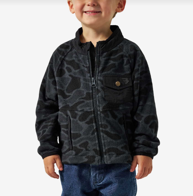 Youth Black Camo Micro Fleece Jacket - Burlebo