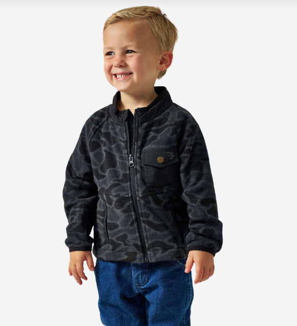 Youth Black Camo Micro Fleece Jacket - Burlebo