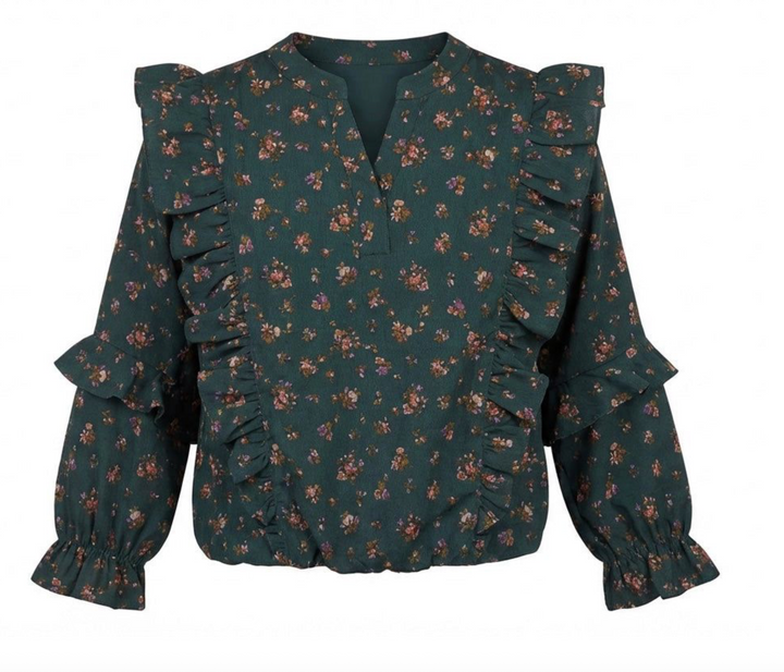 Evergreen Vintage Floral Long Sleeve Blouse - Pleat