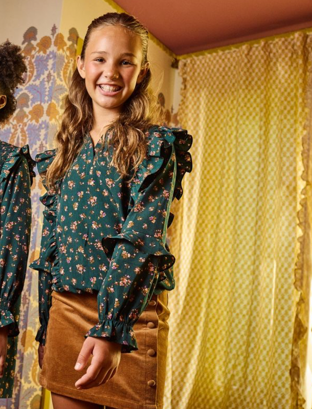 Evergreen Vintage Floral Long Sleeve Blouse - Pleat