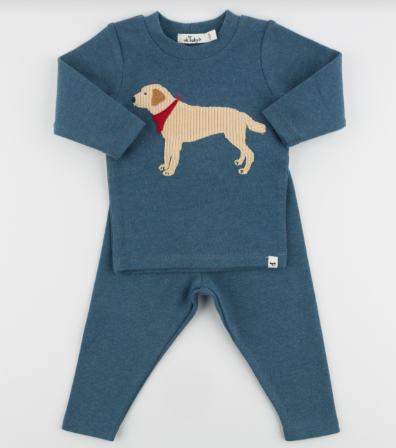 Labrador Love Soft Knit Pant Set in Blue
