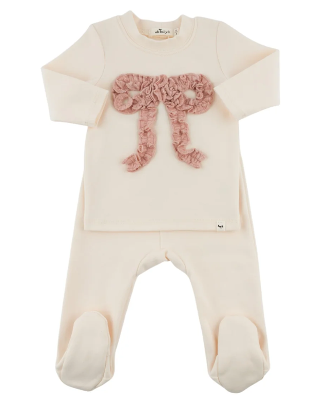 Blush Ruffle Bow Footie Pant Set