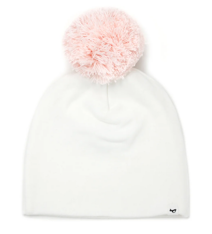 Cream Beanie with Pale Pink Pom 0-6 months