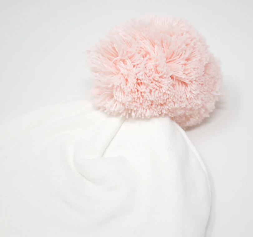 Cream Beanie with Pale Pink Pom 0-6 months