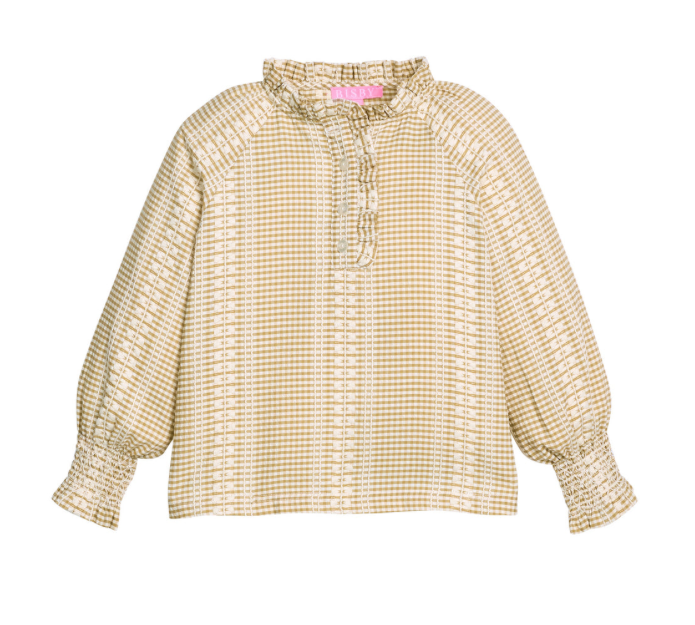 Shannon Top in Geneva Gingham Khaki - BISBY