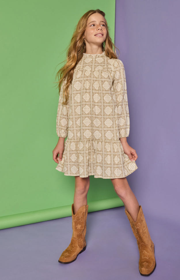 Jody Dress in Stone Patchwork - BISBY