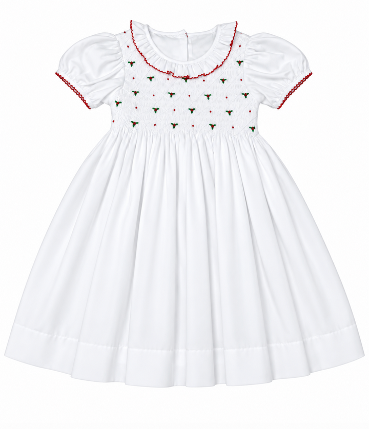 Smocked White Holiday Dress - Whimsy Bay Kids