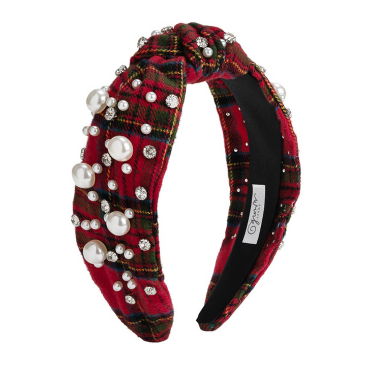 Christmas Tartan Pearl Headband - Sweet Wink