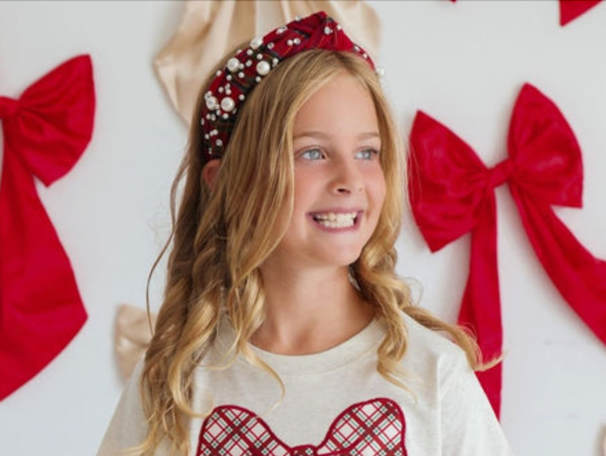 Christmas Tartan Pearl Headband - Sweet Wink