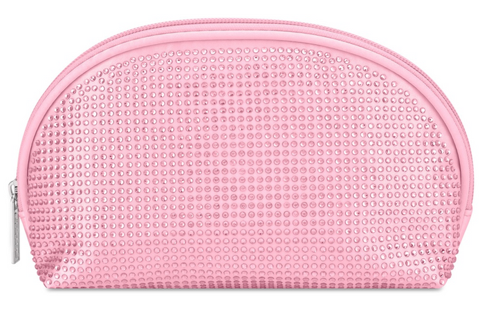 Pink Rhinestone Oval Cosmetic Bag