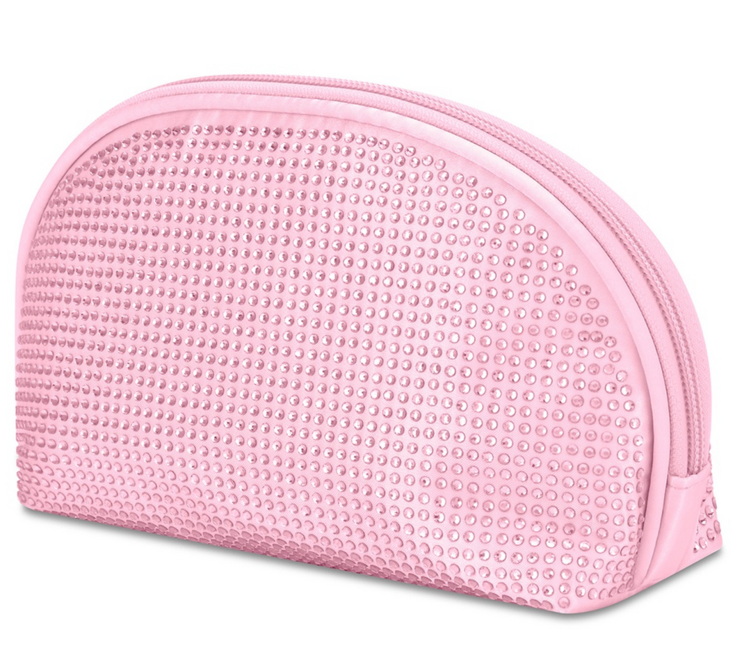 Pink Rhinestone Oval Cosmetic Bag