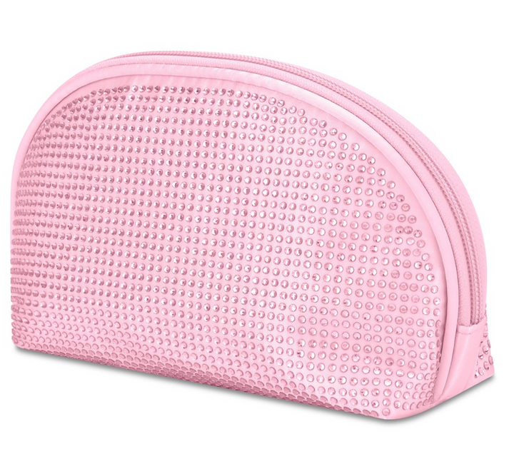 Pink Rhinestone Oval Cosmetic Bag