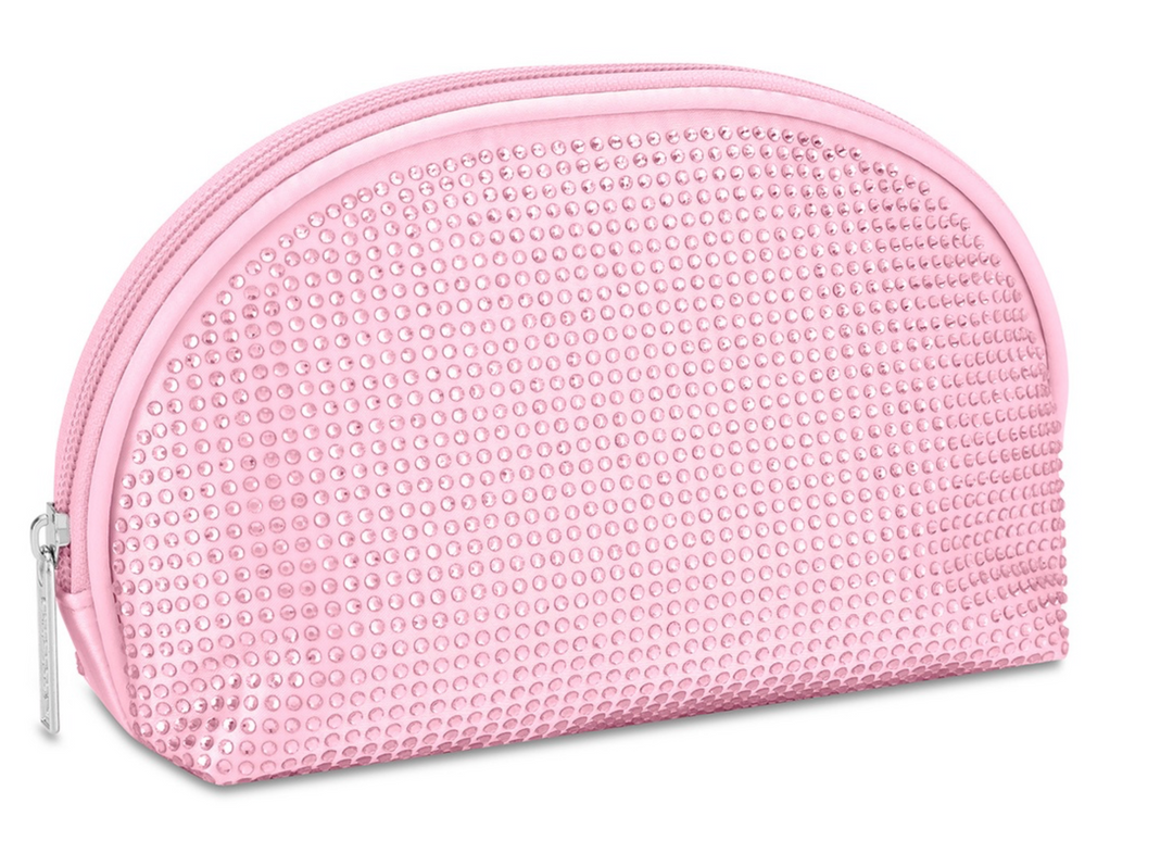 Pink Rhinestone Oval Cosmetic Bag