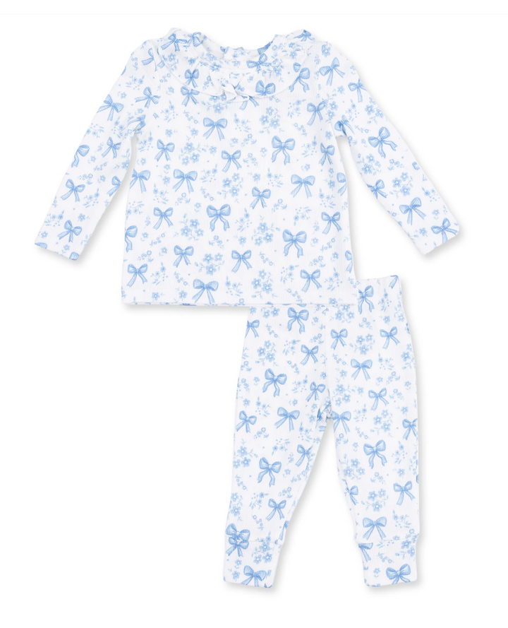 Blue Bows and Flowers Long Sleeve Ruffle Top and Pant Set - Angel Dear