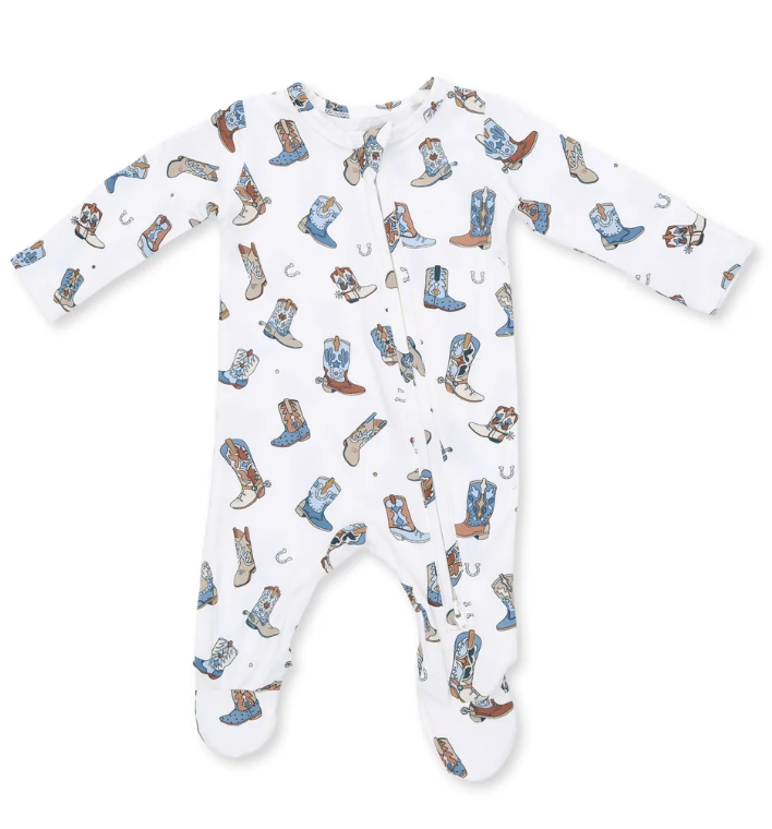 Blue Cowboy Boots 2 Way Zipper Footie - Angel Dear