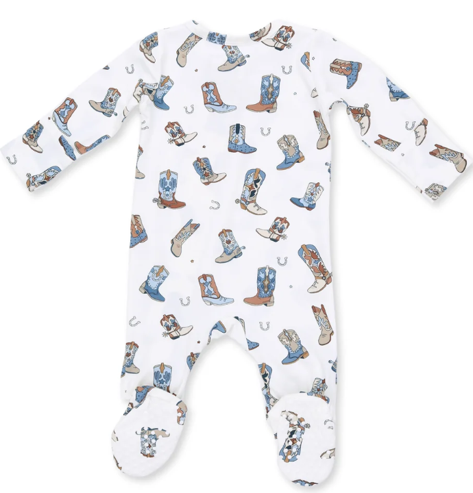 Blue Cowboy Boots 2 Way Zipper Footie - Angel Dear