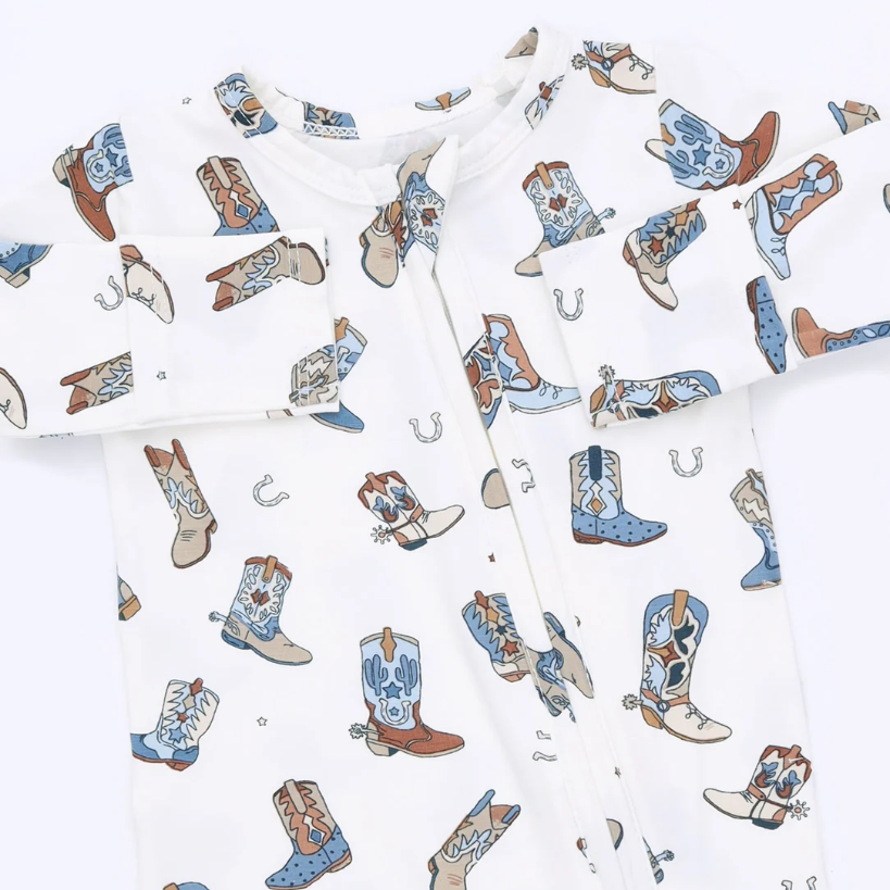 Blue Cowboy Boots 2 Way Zipper Footie - Angel Dear
