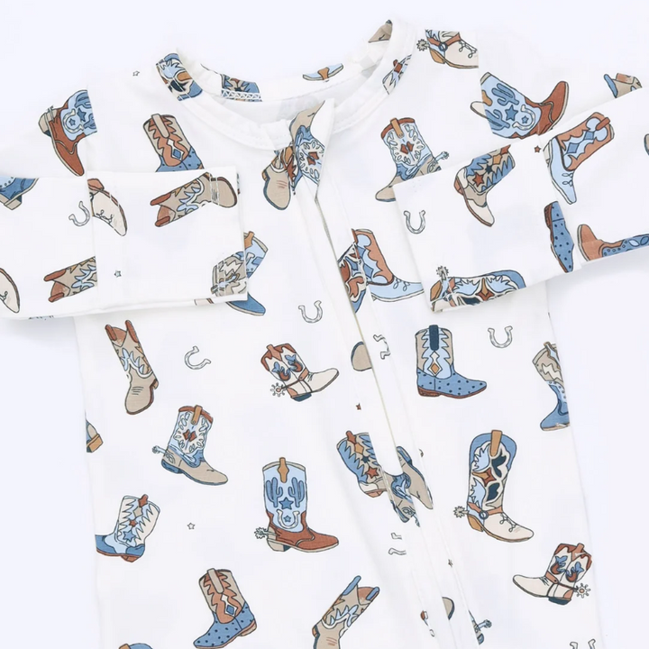 Blue Cowboy Boots 2 Way Zipper Footie - Angel Dear