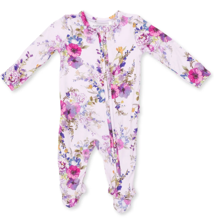 Purple Dahlia Floral 2 Way Ruffle Back Zipper Footie - Angel Dear
