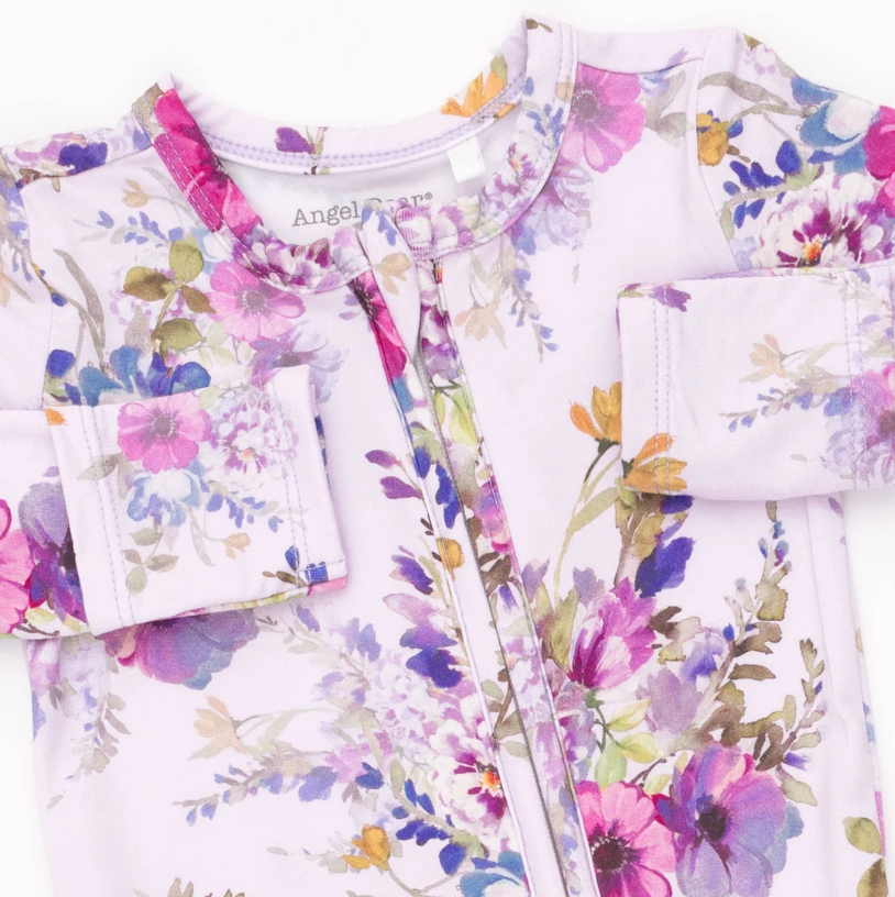 Purple Dahlia Floral 2 Way Ruffle Back Zipper Footie - Angel Dear
