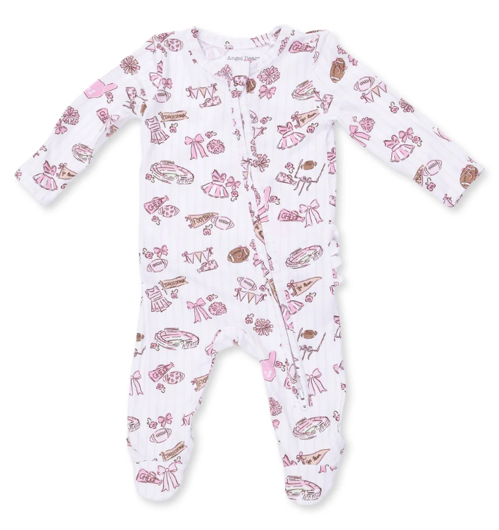 Pink Football Cheer 2 Way Ruffle Back Zippe Footie - Angel Dear