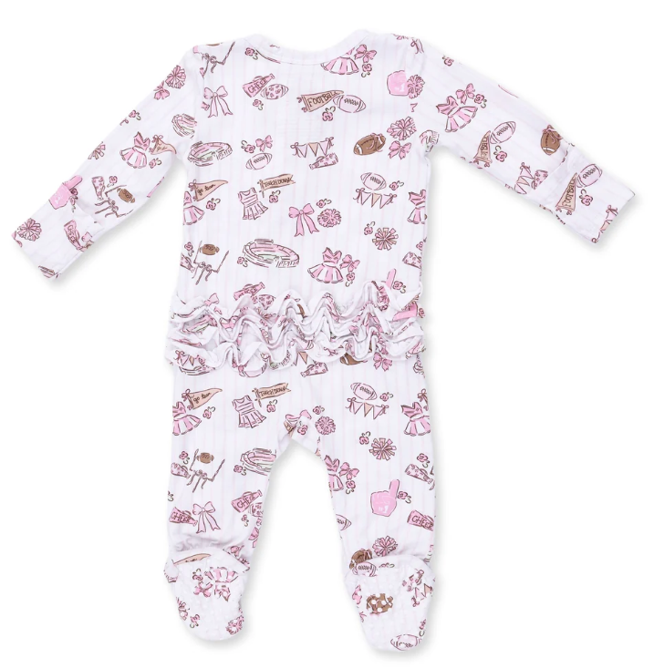 Pink Football Cheer 2 Way Ruffle Back Zippe Footie - Angel Dear