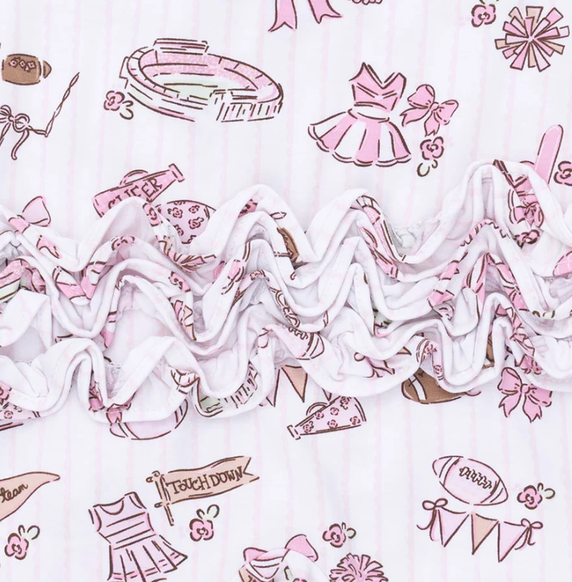 Pink Football Cheer 2 Way Ruffle Back Zippe Footie - Angel Dear