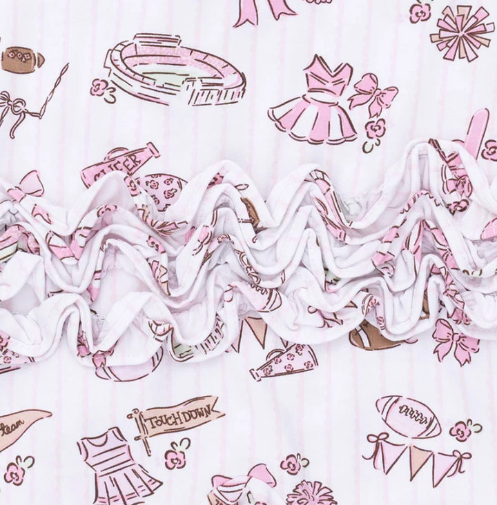 Pink Football Cheer 2 Way Ruffle Back Zippe Footie - Angel Dear