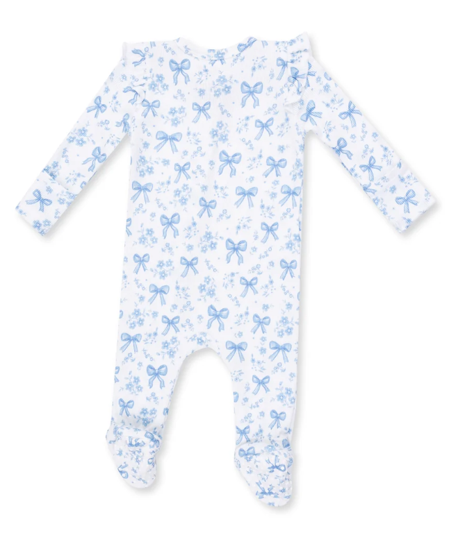Blue Bows & Flowers 2 Way Ruffle Sleeve Zipper  Footie