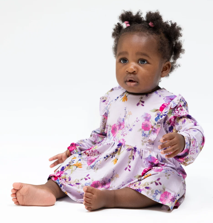 Purple Dahlia Floral Bodysuit Dress - Angel Dear