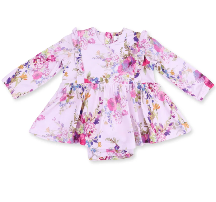 Purple Dahlia Floral Bodysuit Dress - Angel Dear